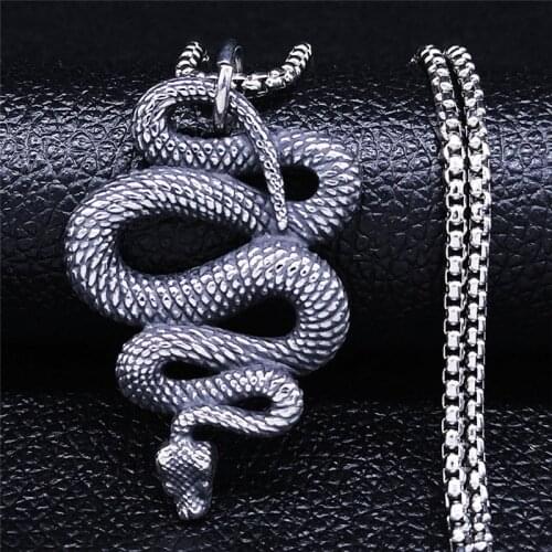 AFAWA Witchcraft Snak Stainless Steel Long Necklaces Men Silver Color Chain Necklace Jewelry cadenas de acero inoxidab N175S02