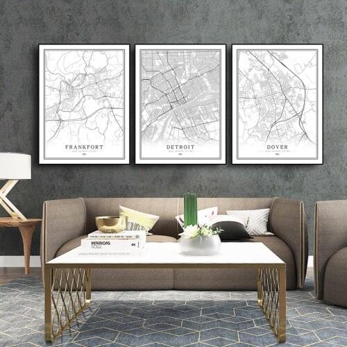 America USA D-L Black White City Map Poster Living Room Las Vegas Houston Detroit Wall Art Pictures Home Decor Canvas Painting