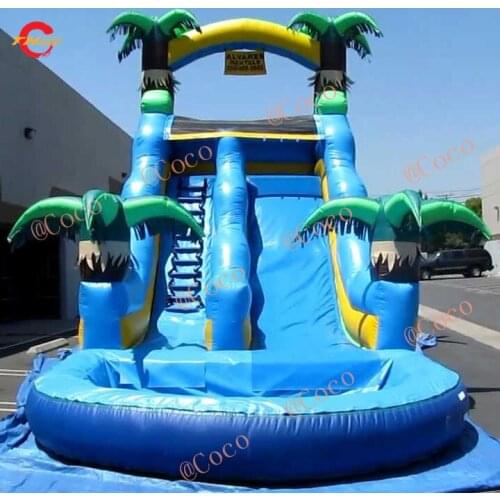 Free air ship to door,7x3.5x5m customized bouncy water slides Double Lane commercial tropical Inflatable Water Slide for kids