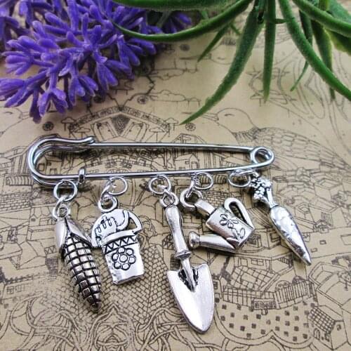 Vegan brooch happy life with garden green charm brooch silver plated charm brooch