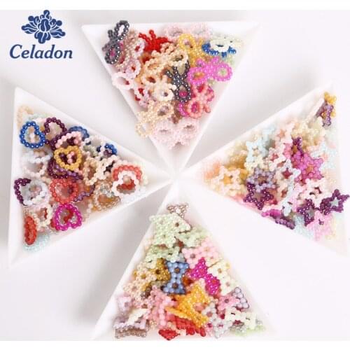 New Arrival 100Pcs Mix Colors Hollow Heart Bowknot Shape Flat back ABS Imitation Pearl Beads for Jewelry Diy Craft Scrapbook