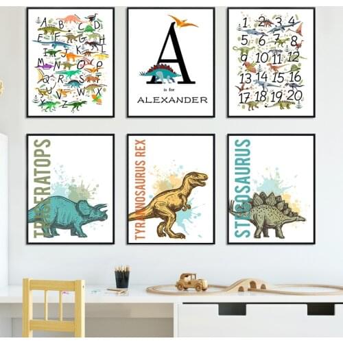 Vintage Alphabet Number Dinosaur Wall Art Canvas Painting Nordic Posters And Prints Decor Pictures Kids Bedroom Nursery Mural