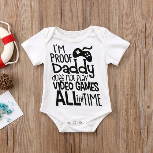 Letter I'm Proof Daddy Print Baby Rompers Summer Baby Clothing Romper Infant Jumpsuits Toddler Newborn Baby Boy Girls Clothes