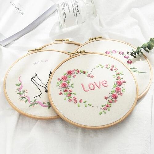 DIY Flowers Plants Pattern Embroidery Set Needlework Tools Printed Embroidery Fabric Round Embroidery Hoop DIY Sewing Craft Kit
