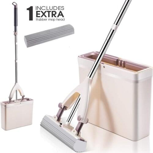 Sponge Mops and Bucket set with Replacement Sponge Heads PVA Sponge Mop with Super Absorbent Easy Clean for Hardwood Floor