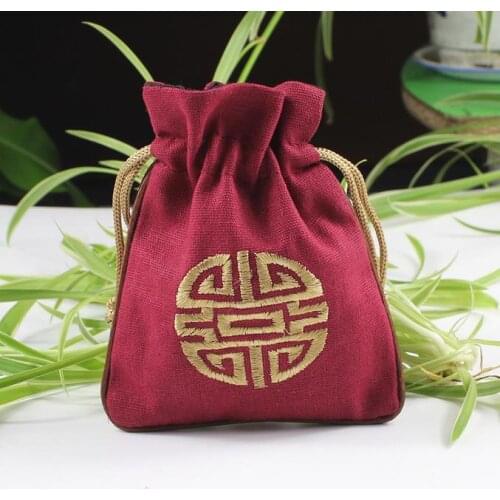 Cotton Linen Drawstring Gift Bag for Jewelry Gifts Pouch Chinese Ethnic Embroidery Tea Candy Packaging Bags 11*14cm