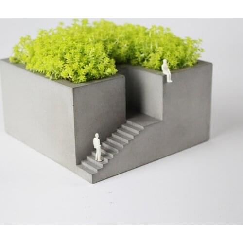 Exquisite concrete building style Garden flower pots Handmade have stairs interesting concrete desktop decoration storage box