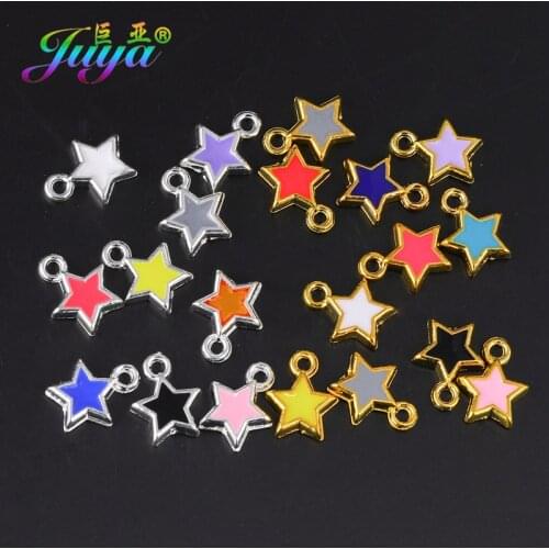 Juya 50pcs/lot Wholesale Gold/Silver Color Small Design Enamel Star Charms For Handmade Bracelet Necklace Earring Making