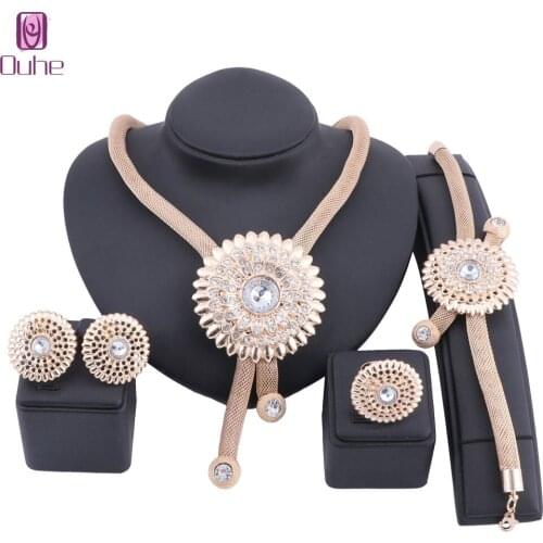 Dubai Gold Crystal Jewelry Sets for Women Big Necklace Nigerian Bridal Wedding Costume Jewelry
