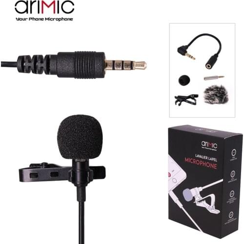 Ulanzi Arimic Lapel Lavalier Microphone Clip-on Hands-free 3.5mm Jack Condenser Mic for iPhone 7 7 Plus 6 for interview Lectures