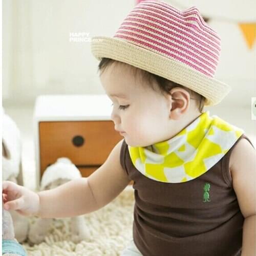 H7445 Korean Kids Sunshade Sun Cap Cat Ear Striped Basin Hat Children Outdoor Beach Sunscreen Breathable Girls Boys Straw Caps
