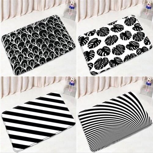 Black And White Stripes Bathroom Mat Geometric Pattern Non-Slip Rugs Flannel Suede Home Decor Bath Kitchen Doorway Aisle Carpet