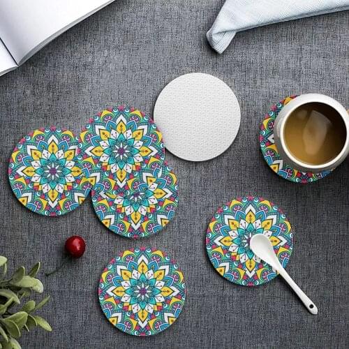 Upetstory 6pcs/set Round Mandala Flower Print Heat Resistant Tea Cup Pads Protection Designer Drink Coasters Custom Placemats