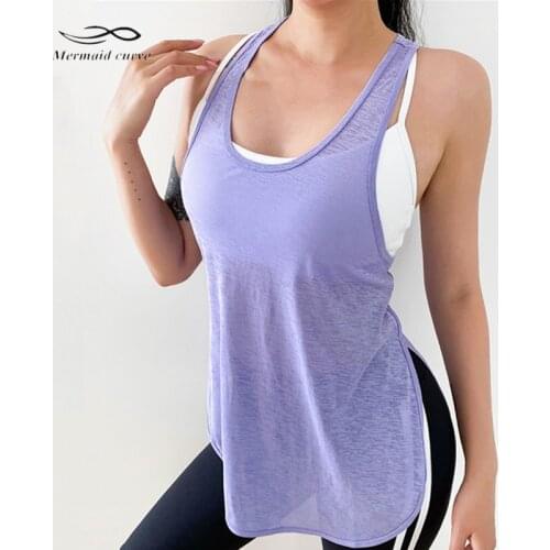 Mermaid Curve Gym Sports Sleeveless Tank Top Women Side Opening Can Bandable Fitness Running Transparent Loose Quick Drying Vest