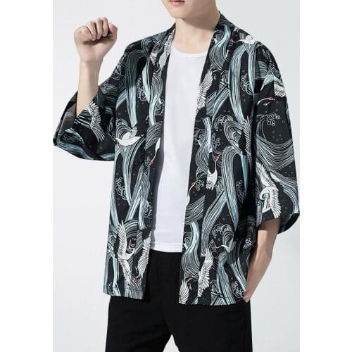Fashion Men Casual Long Sleeve Comfortable Japanese Kimono Cardigan Printed Yukata Loose Jackets Coat Tops Clothing Plus Size#g3