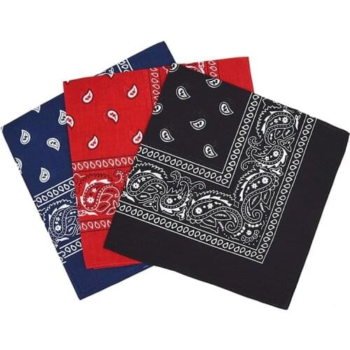Set of 3 bandanas Paisley Man and Woman 57 x 57 cm Black + Red + navy blue