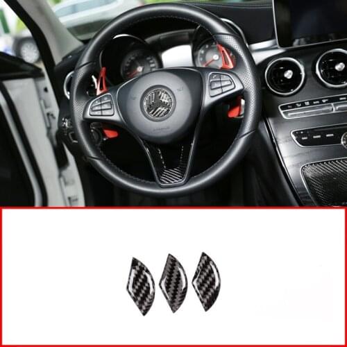 Car Carbon Fiber Steering Wheel Stickers Cover Trim Accessories For Mercedes Benz C Class W205 GLC-Class X253 2015-2019