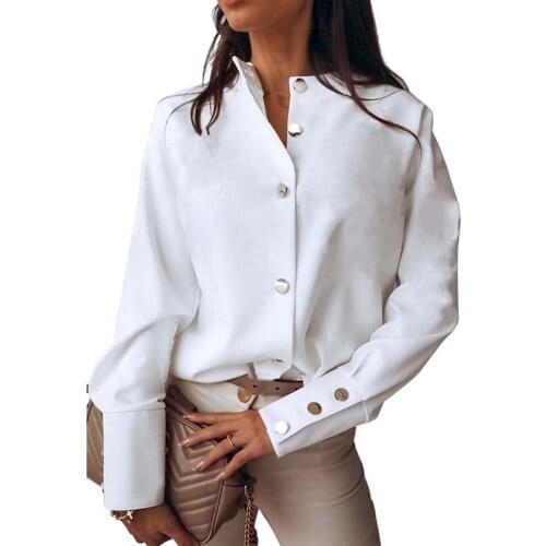 Autumn Solid Women Long Sleeve Shirt Casual Fashion Stand Collar Plus Size Office Shirts Elegant Ladies Cardigan Top And Blouses