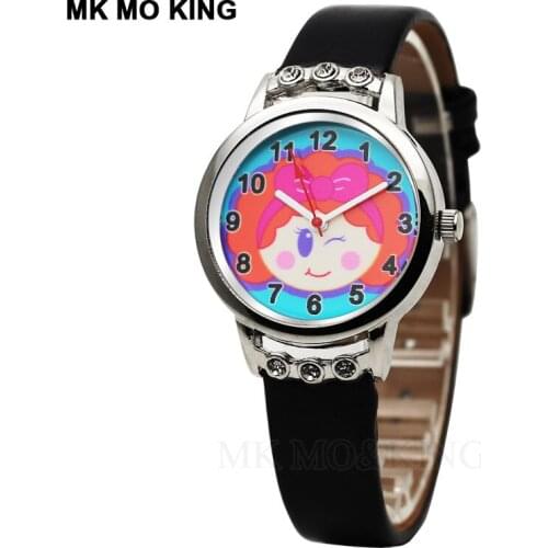 Luxury brand childrens watch Bow cartoon quartz clock fashion crystal dress boy leather sports Wrist watch kids birthday gift