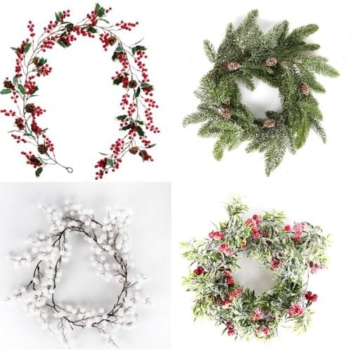 Christmas Wreath Barries Cones Artificial Vine Hanging Floral Foliage Garland Christmas Decorations for Home Navidad Natal 2020