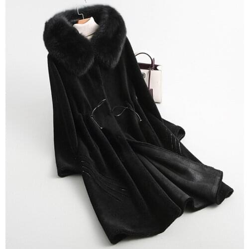 Fur Women 2020 Coat Sheep Shearling Jacket Real Wool Fur Coats Winter Jackets Natural Fox Fur Collar Hooded KQN18119 s s