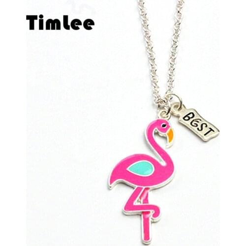 Timlee N150 Cartoon Drop Glaze Flamingo Bird Red-crowned Crane Metal Exquisite Short Necklace Fashion Jewelry Wholesale