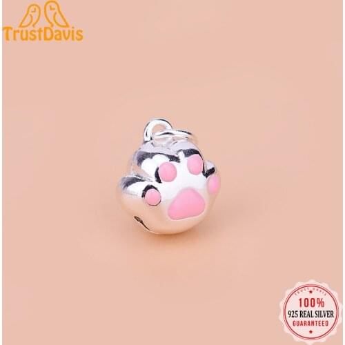 TrustDavis Fashion 925 Sterling Silver Cute Glaze Cat Paws Charms Pendant For Bracelet Or Necklace DIY Accessories Jewelry HY004