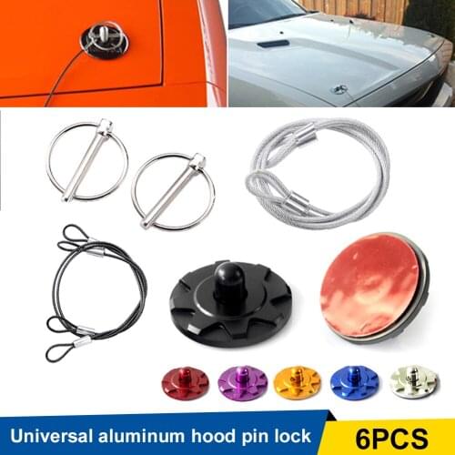 Universal Aluminum Hood Pin Lock Punch Free Quick Disconnect Latch Rope Engine Cover Lock Clip Kit for Racing Car