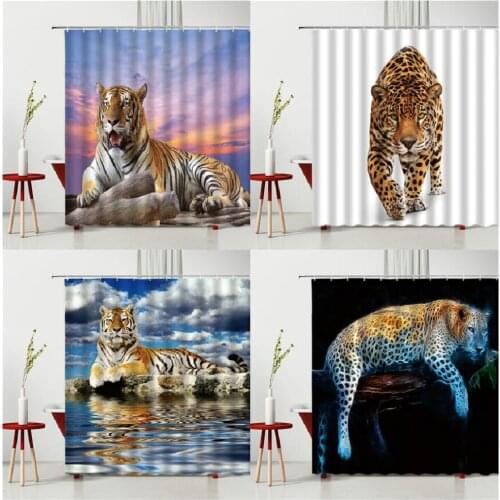 Animals Printed Lion Tiger Leopard Bath Curtains Waterproof Polyester Cloth Washable Bathroom Shower Curtain With Hooks