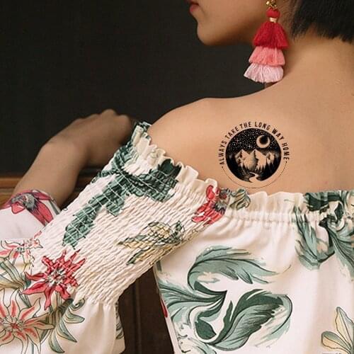 VANKIRS Round Hill Moon Black Neck Chest Temporary Tattoos Stickers Women Men Ankle Fake Tattoo Waterproof Body Art Custom Tatoo