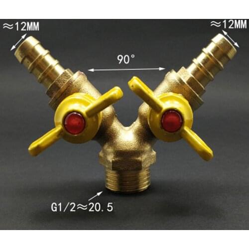 Y-Shaped Splitter DN15 1/2" BSP Male To 12mm Hose Barb Brass Ball Valve Air Fuel Gas