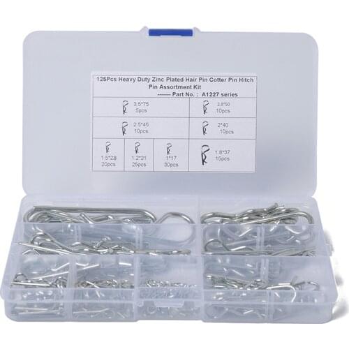125PCS Carbon Steel Mechanical Hitch Clip R Pins Zinc Plated Cotter Hairpin Clips Assortment Kit For Tractor Cars Trucks