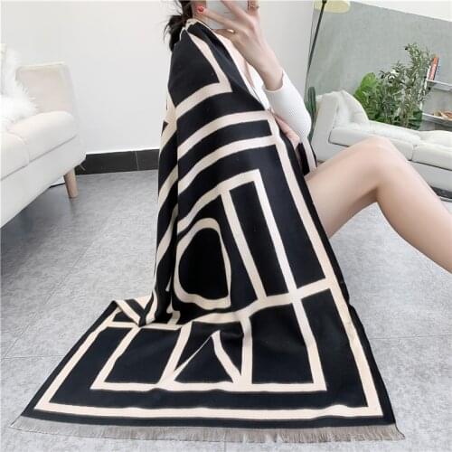 JIN-Swhbias Long Scarf for Women 190*65 Cashmere Geometric Scarves Warm Thicken 2020 New Autumn Winter Pashmina Shawl Lady Stole
