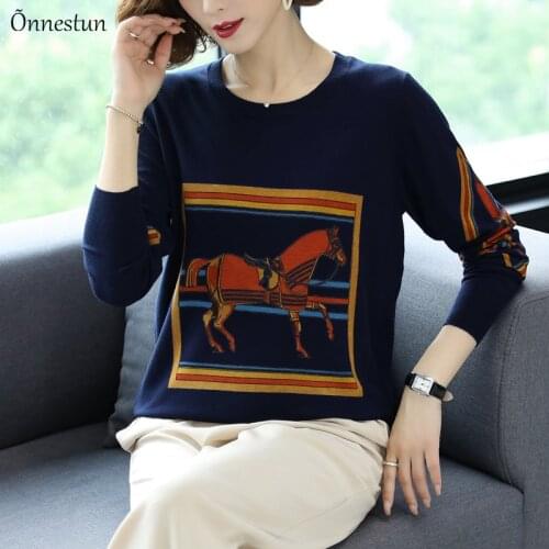 Print Womens Sweaters 2021 New Spring Pullovers Jumper Tops Long Sleeve Pull Femme Casual Knitted Sweater Women