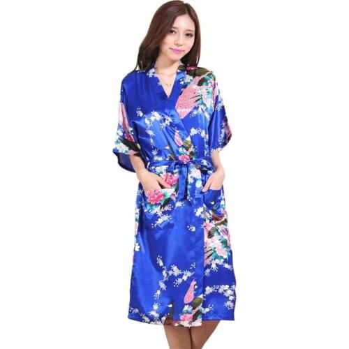 Plus Size S-XXXL Blue Chinese Womens Silk Nightgown Sexy Lingerie Bridesmaid Wedding Robe Kimono Bath Gown Z005