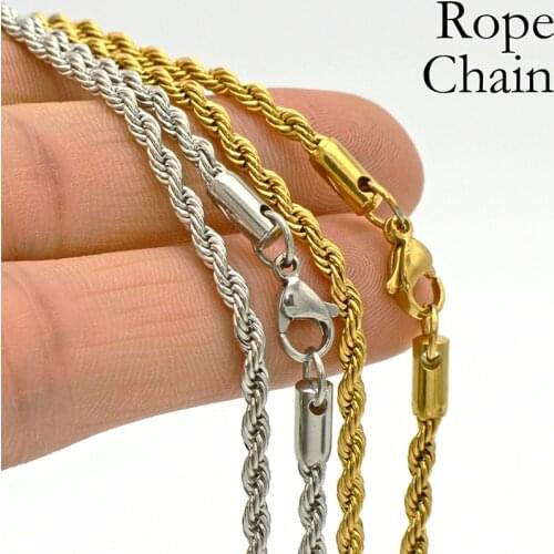 10 Pcs - Stainless Steel Rope Necklace Tarnish Free 3mm Gold French Rope Chain Necklace Choker for Women or Men