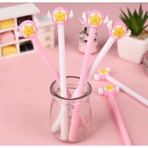 40 PCs Secondary Girl Heart Wings Stars 0.5 Mm Black Gel Pen Kawaii School Supplies