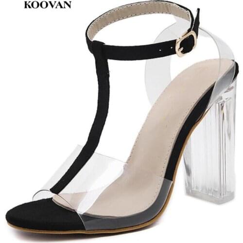 Koovan Sandals Shoes 2018 Womens Summer Pumps Fan T With Transparent Crystal With Coarse High-heeled Sandals Shoes