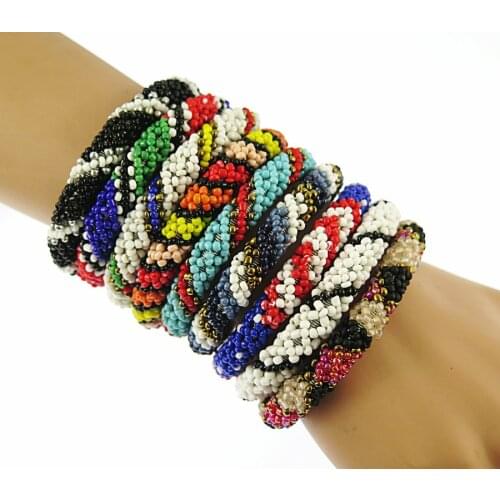 Handmade Blue Bead Bracelet Hippy Friendship Popular Roll Crochet Woven Seed Beads Red stripes Pattern Bracelets For Women