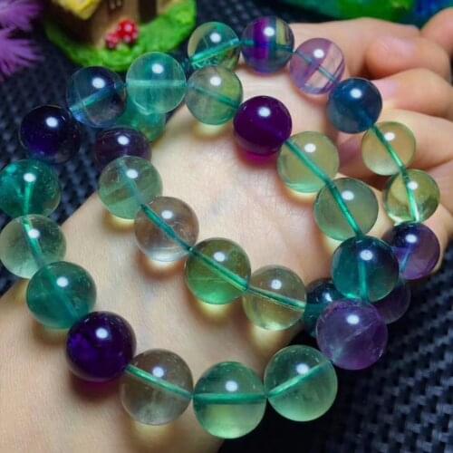 Fluorite round 8-14mm multicolor bracelet 7.5inch wholesale beads nature FPPJ woman 2017