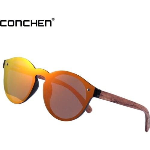 CONCHEN One piece Lens Wooden Sunglasses Vintage Wood Sunglasses Women Eyewear