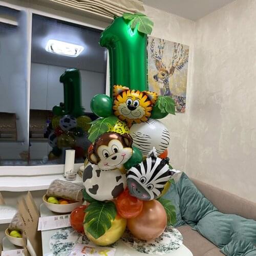 CYUAN 35pcs Animal Safari Party Balloon Set Green Digital Balloons for Kids Birthday Jungle Party Aniaml Forest Party Decoration