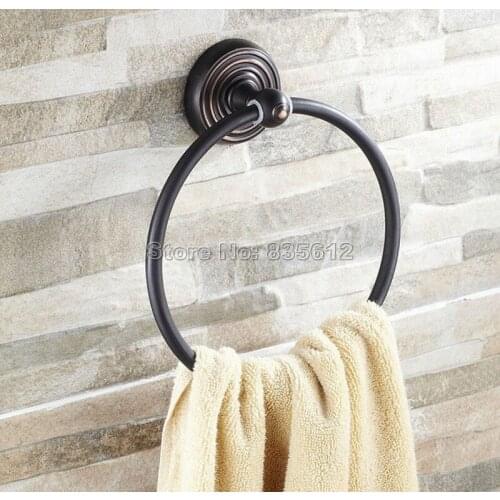 Bathroom Towel Holder Black Oil Rubbed Bronze Wall-Mounted Round Towel Rings Rack Bathroom Accessories tba124