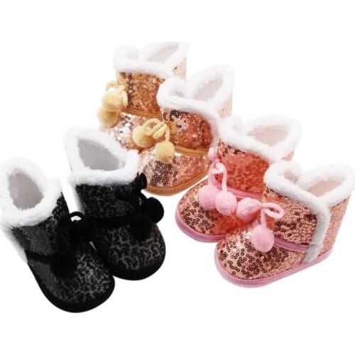 Baby Shoes Winter Baby Boy Girl Sequin Snow Boots With Plush Ball Infant Anti-slip Cotton Shoe 11