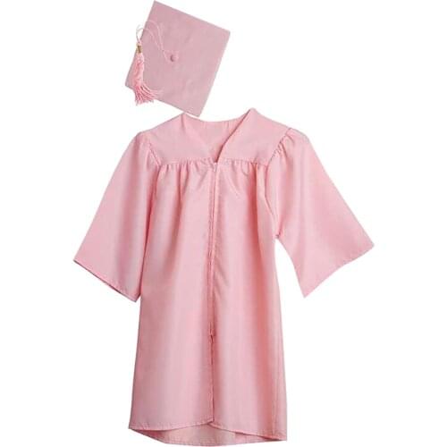 Childrens Bachelor 2020 Kids Solid Color Zip Closure Kindergarten Graduation Gown Tassel Decor Cap
