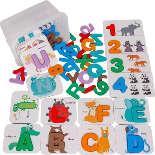 Baby Montessori Set Early Education Toys Wooden Alphabet Numbers Cards Puzzle Matching Games Kids Learning Math Language Toys