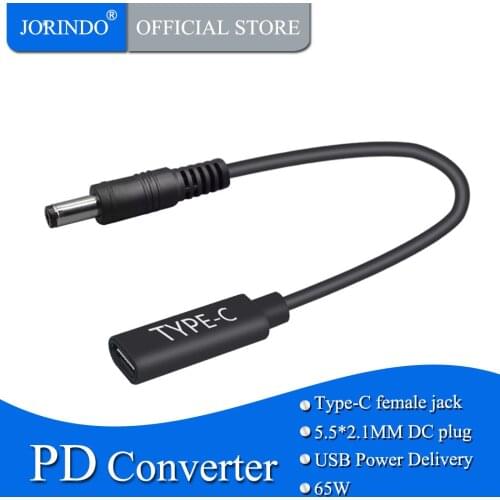 JORINDO 0.15M/0.49FT Notebook PD Charging Adapter Cable,Type-C female jack to DC 5.5*2.1MM PD Portable Fast Charging Line,65W