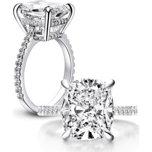 ANZIW 925 Sterling Silver 6ct Cushion Cut Ring 4 Prong Sona Simulated Diamond Engagement Rings Women Big Stone Wedding Jewelry