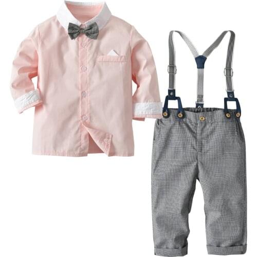 2019 New Autumn Kids Suits Blazers Baby Boys Single Breasted Blouse Overalls Tie Suit Boys Formal Wedding Wear Children Clothing