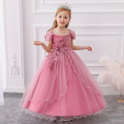 Beautiful Long Flower Girl Weddings Dresses 5-12 Years Fashion Kids Evening Gowns Ball Gown Pageant Dresses For Children